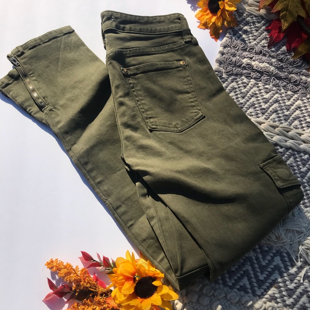 VINCE Cargo Olive Skinny Jeans w/Ankle Zippers